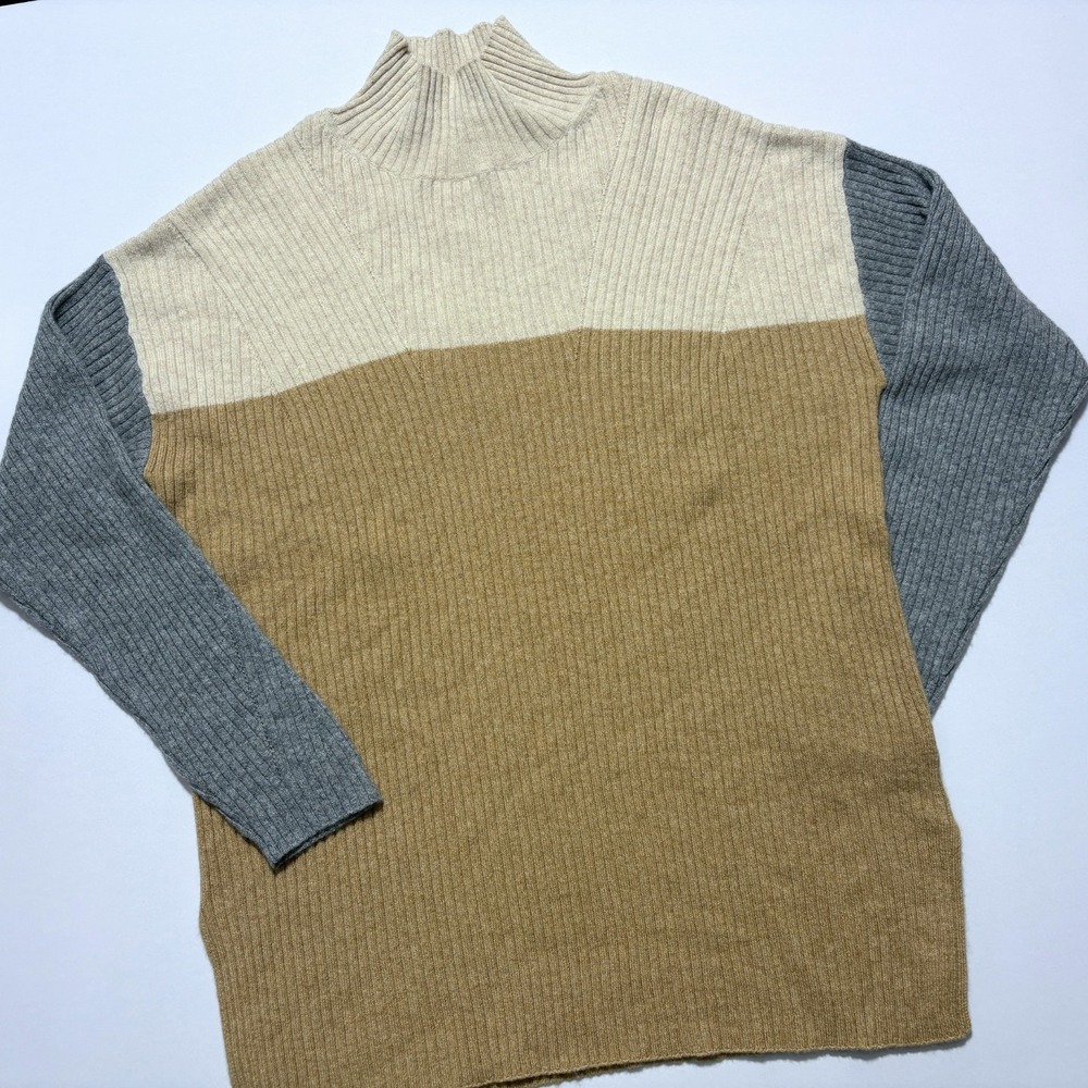 Autograph Sweater Pure Cashmere Split Hem High Neck Colorblock Womens Large